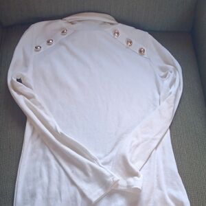 White Long Sleeve Top with Button Accents